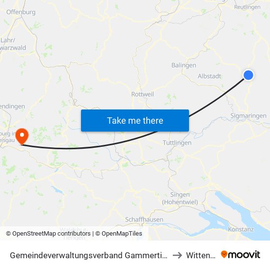 Gemeindeverwaltungsverband Gammertingen to Wittental map