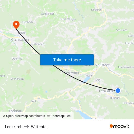 Lenzkirch to Wittental map