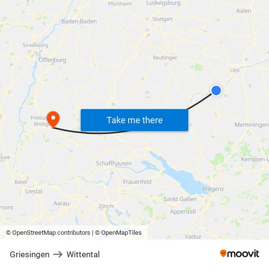 Griesingen to Wittental map