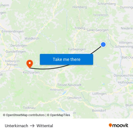 Unterkirnach to Wittental map