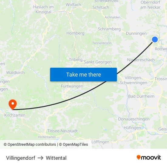 Villingendorf to Wittental map