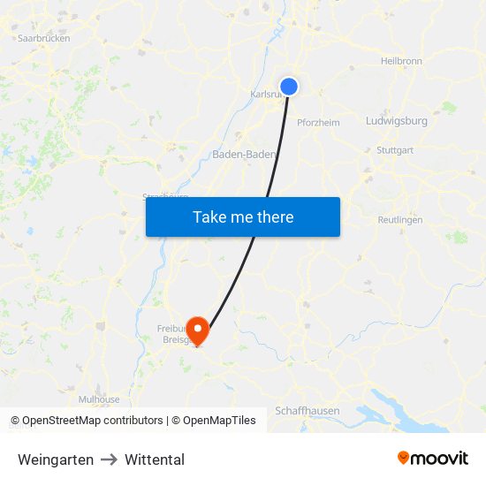 Weingarten to Wittental map