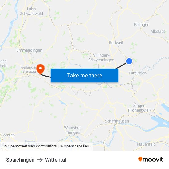 Spaichingen to Wittental map