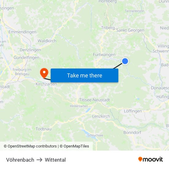 Vöhrenbach to Wittental map