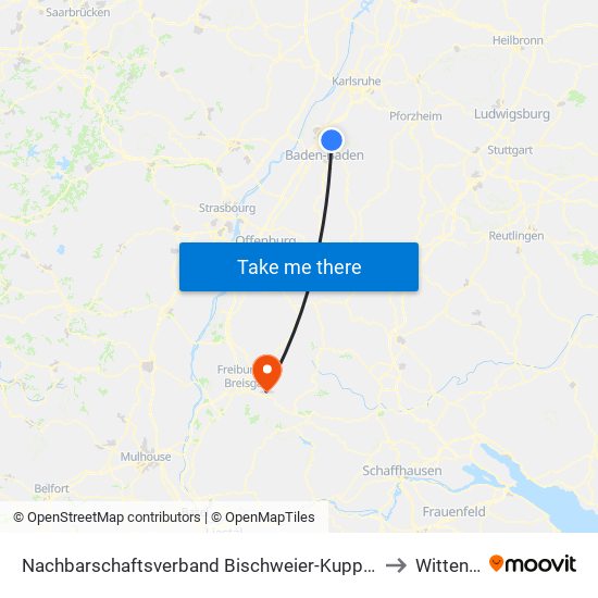 Nachbarschaftsverband Bischweier-Kuppenheim to Wittental map