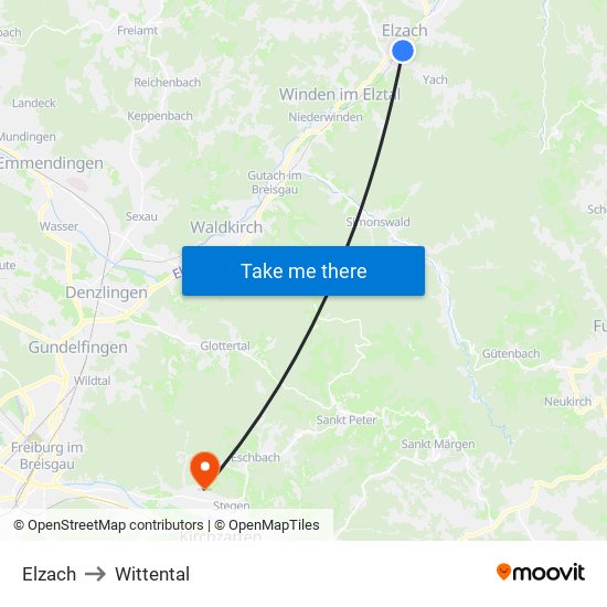 Elzach to Wittental map