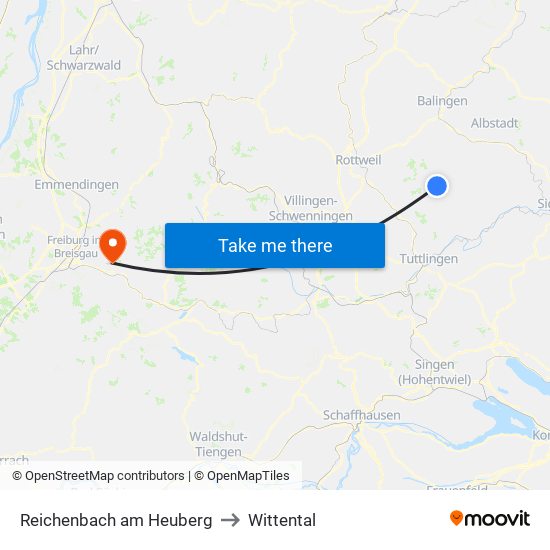 Reichenbach am Heuberg to Wittental map
