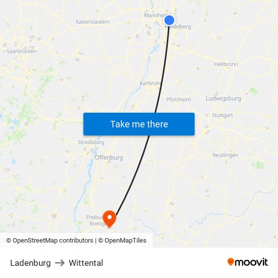 Ladenburg to Wittental map