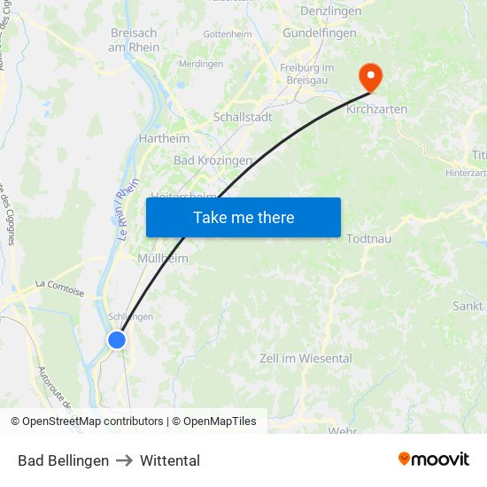 Bad Bellingen to Wittental map