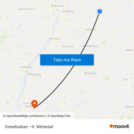 Osterburken to Wittental map