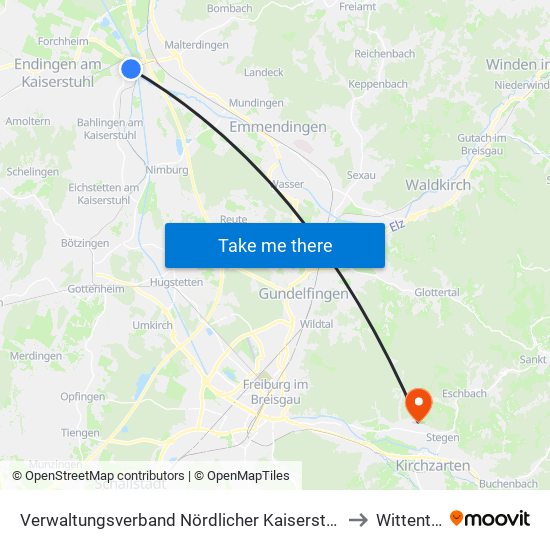 Verwaltungsverband Nördlicher Kaiserstuhl to Wittental map