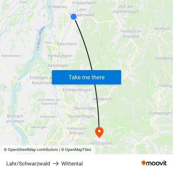 Lahr/Schwarzwald to Wittental map