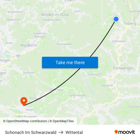 Schonach Im Schwarzwald to Wittental map