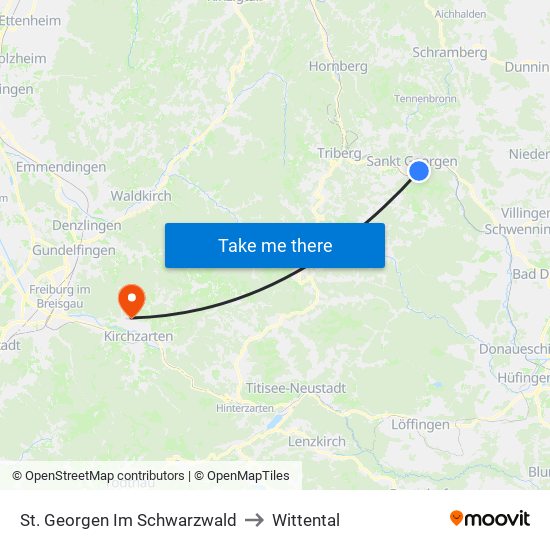 St. Georgen Im Schwarzwald to Wittental map