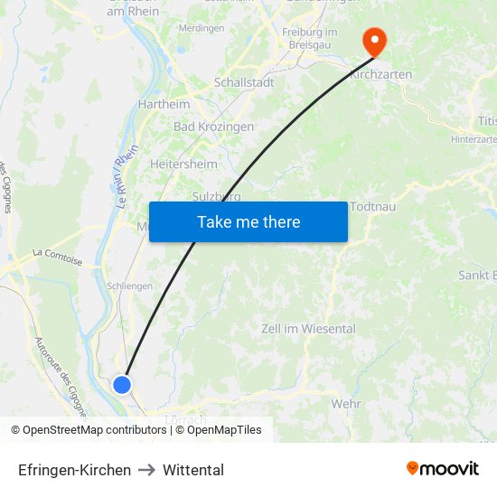 Efringen-Kirchen to Wittental map