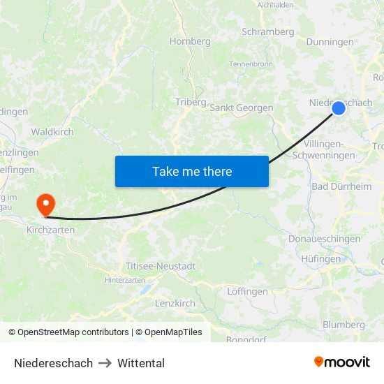 Niedereschach to Wittental map