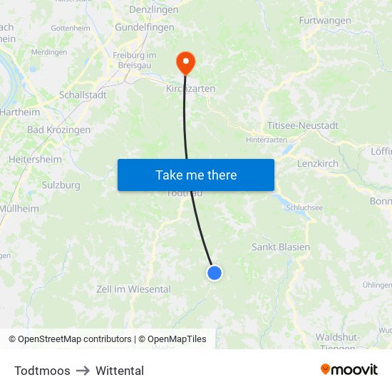 Todtmoos to Wittental map