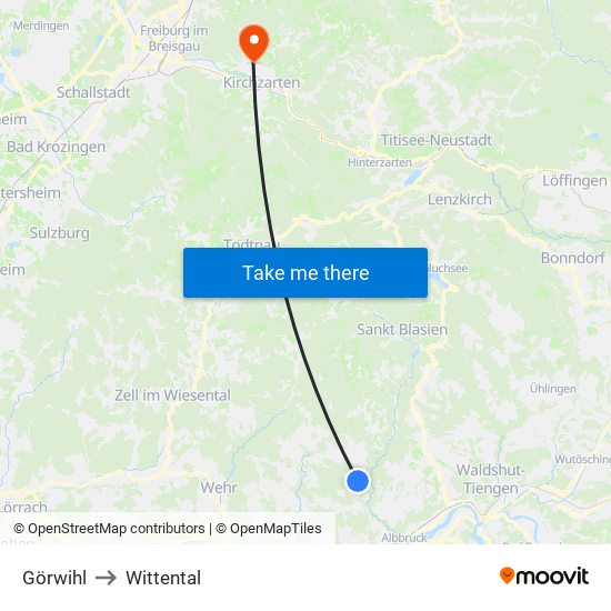 Görwihl to Wittental map