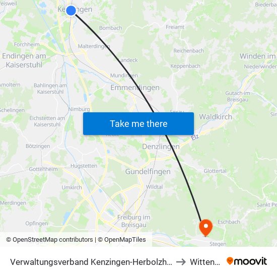 Verwaltungsverband Kenzingen-Herbolzheim to Wittental map