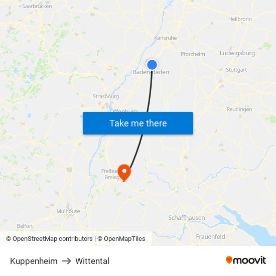 Kuppenheim to Wittental map