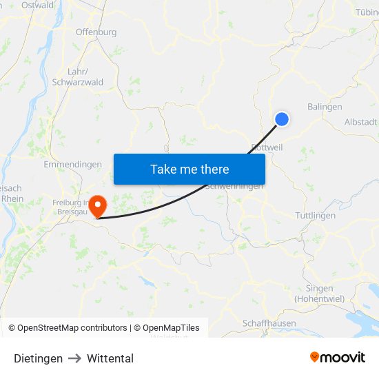 Dietingen to Wittental map