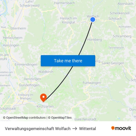 Verwaltungsgemeinschaft Wolfach to Wittental map