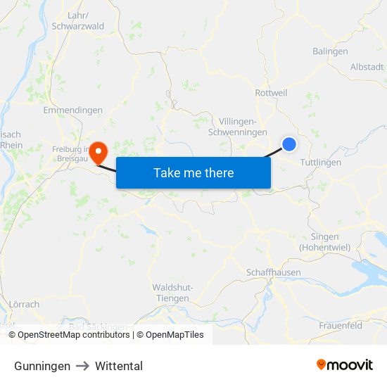 Gunningen to Wittental map