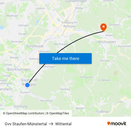 Gvv Staufen-Münstertal to Wittental map