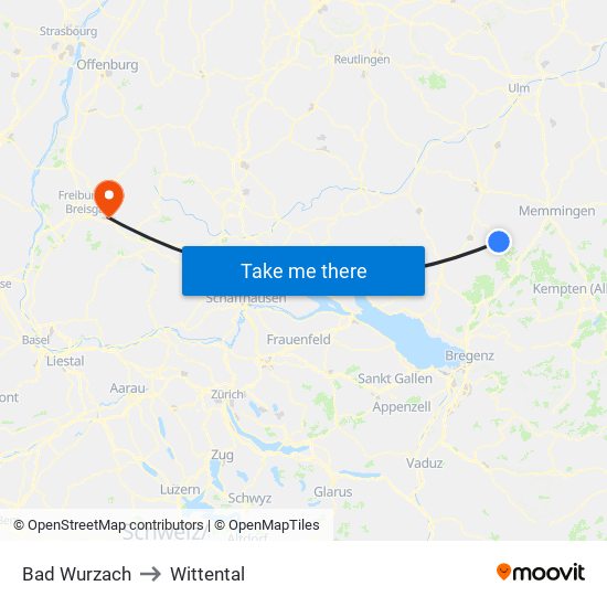 Bad Wurzach to Wittental map