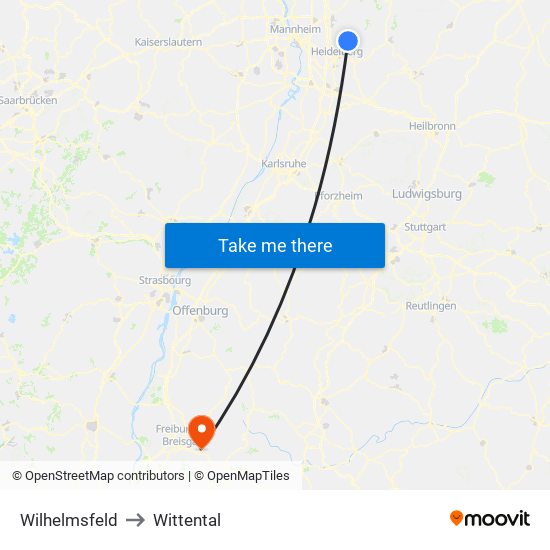 Wilhelmsfeld to Wittental map