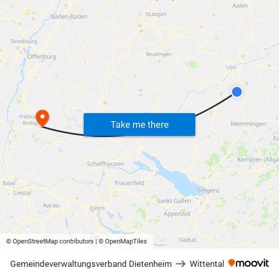 Gemeindeverwaltungsverband Dietenheim to Wittental map