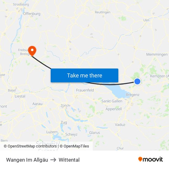 Wangen Im Allgäu to Wittental map