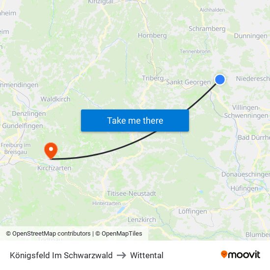 Königsfeld Im Schwarzwald to Wittental map