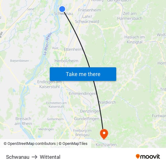 Schwanau to Wittental map