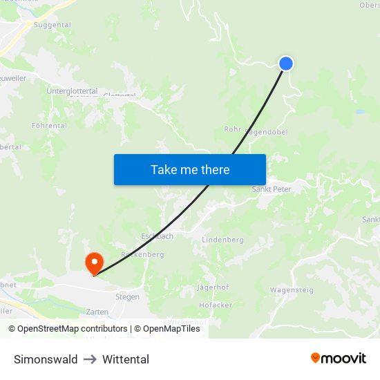 Simonswald to Wittental map