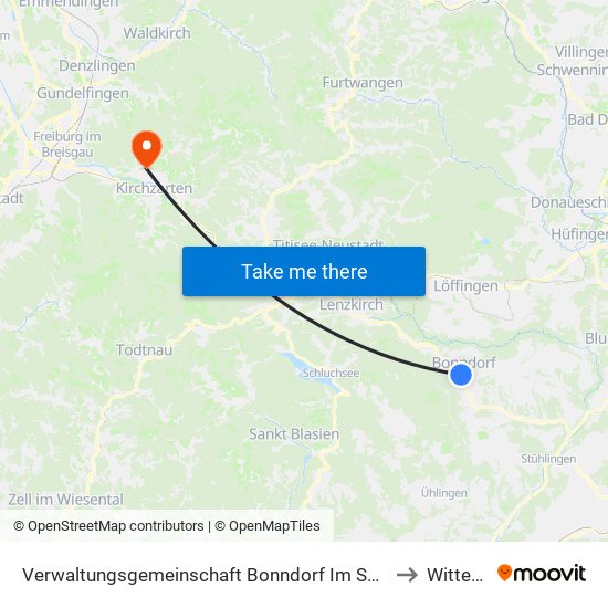 Verwaltungsgemeinschaft Bonndorf Im Schwarzwald to Wittental map