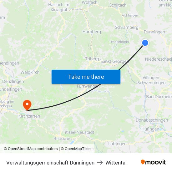 Verwaltungsgemeinschaft Dunningen to Wittental map