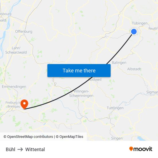 Bühl to Wittental map