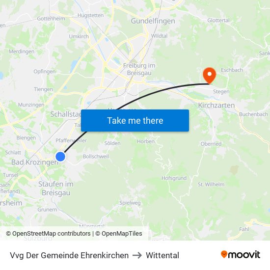 Vvg Der Gemeinde Ehrenkirchen to Wittental map
