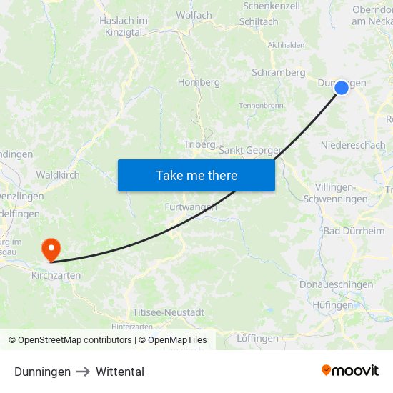 Dunningen to Wittental map