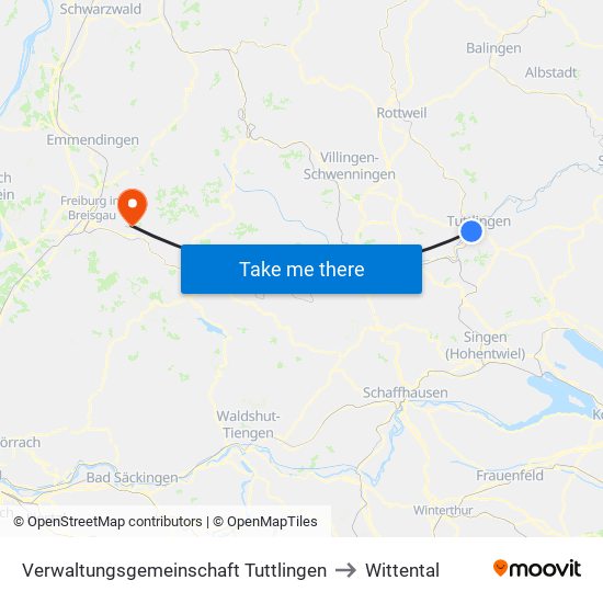 Verwaltungsgemeinschaft Tuttlingen to Wittental map