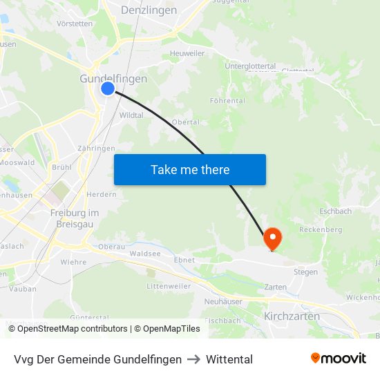 Vvg Der Gemeinde Gundelfingen to Wittental map