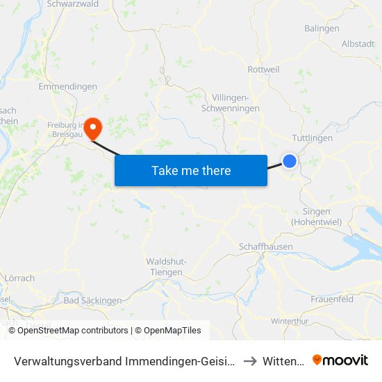 Verwaltungsverband Immendingen-Geisingen to Wittental map