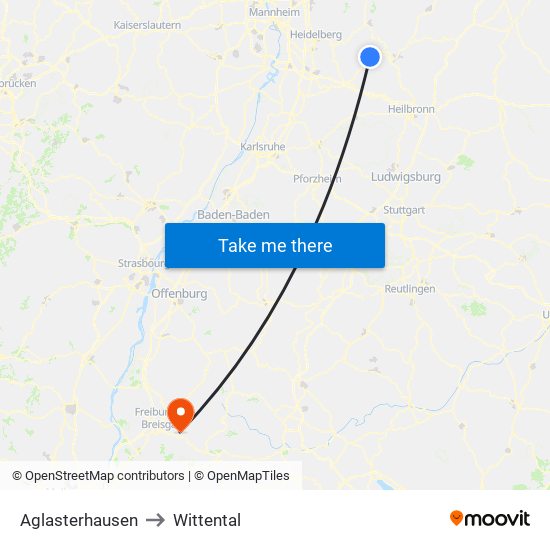 Aglasterhausen to Wittental map