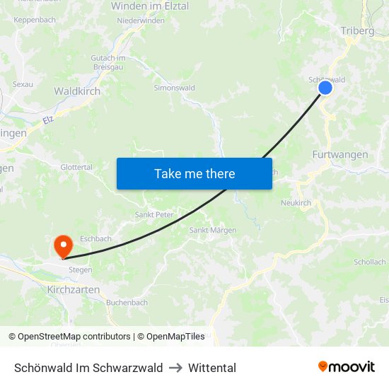 Schönwald Im Schwarzwald to Wittental map