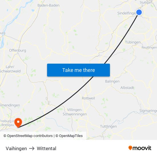 Vaihingen to Wittental map