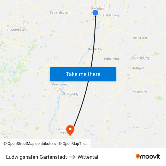Ludwigshafen-Gartenstadt to Wittental map