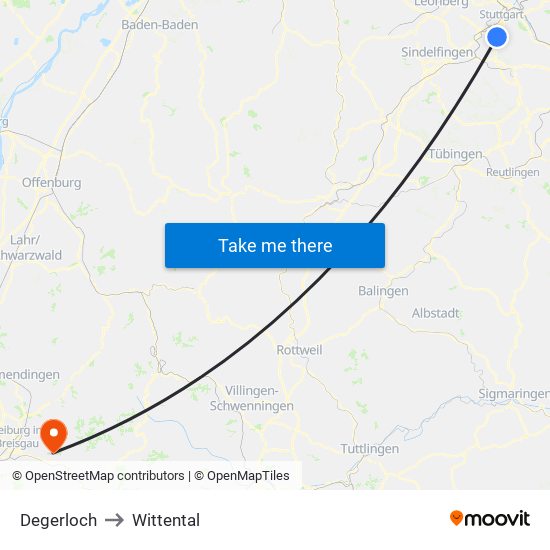 Degerloch to Wittental map