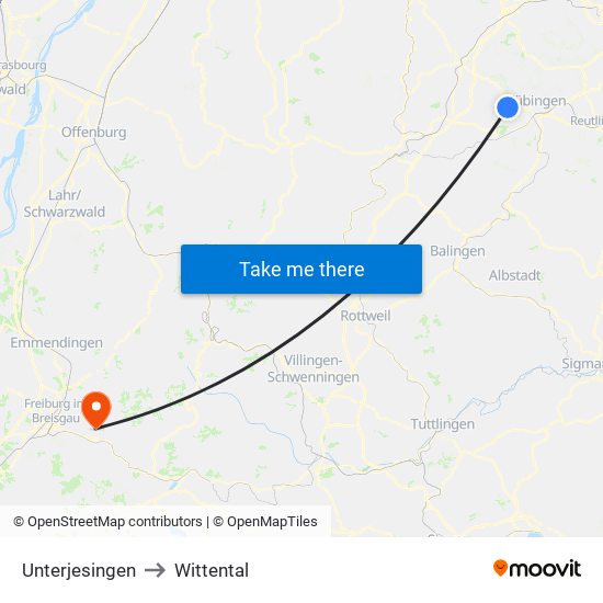 Unterjesingen to Wittental map