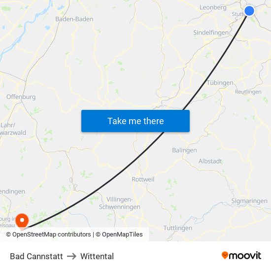 Bad Cannstatt to Wittental map